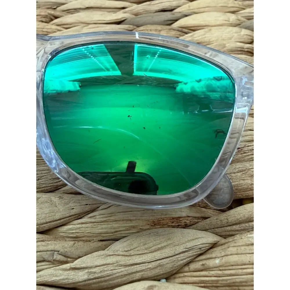 Oakley Frogskins Clear Frame Green Mirror Lens Sunglasses OO9245-38